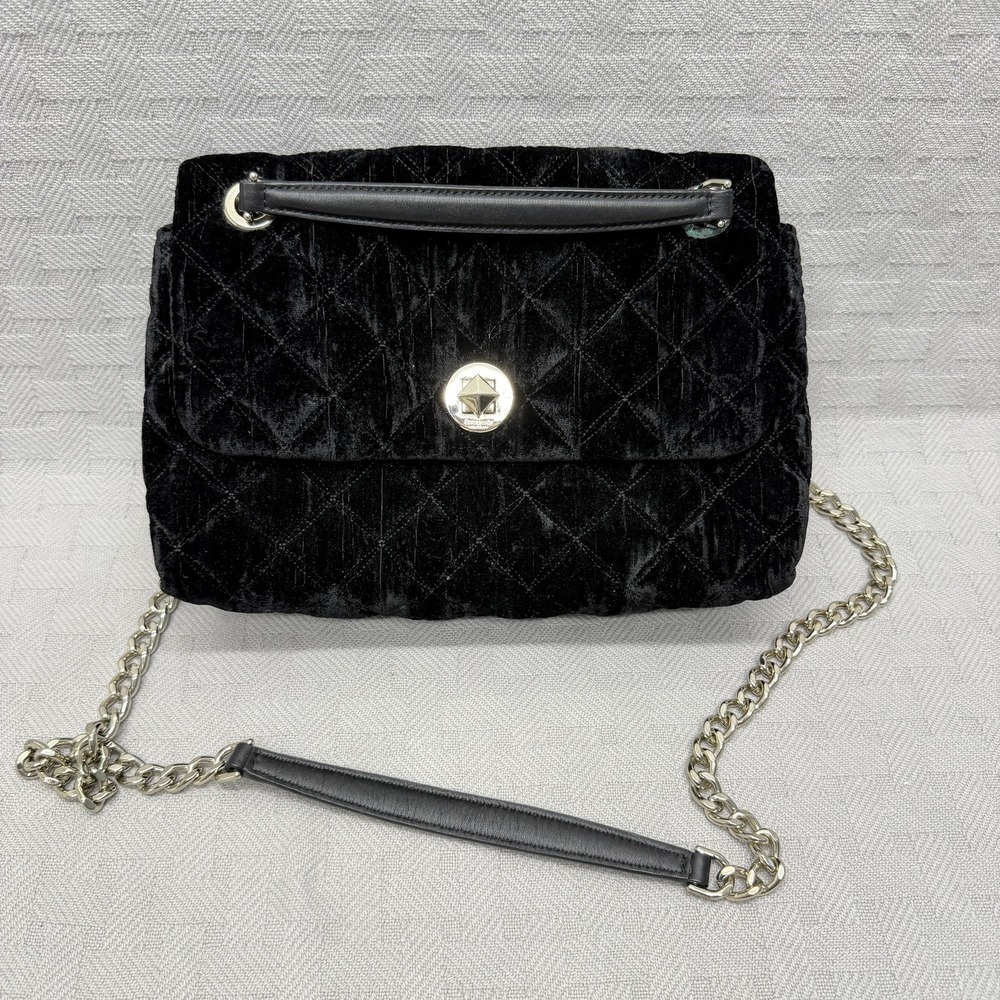 Kate Spade Black Velvet Quilted Crossbody Bag‎